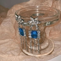 Toyella Square Diamond Gem Tassel Style Minđuše plava