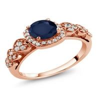 Gem Stone King 1. CT Round Blue Sapphire 18K ruže pozlaćeni srebrni ženski prsten
