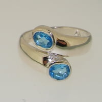 Britanci napravio je 9k bijelo zlato prirodno plavo topaz ženski prsten za bend - Opcije veličine -