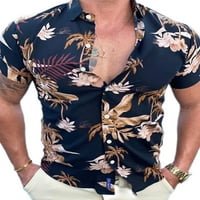 Groanlook Muškarci Saobavljeni cvjetni print majica s kratkim rukavima dolje bluza za odmor za odmor