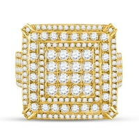 Dijamantna ponuda 10KT Žuta zlatna mens okrugli dijamantski kvadratni prsten 3- CTTW