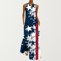 Gaecuw Američka zastava Maxi Sandresses Dan neovisnosti Tunike Haljine Modni V izrez Letnje večernje