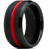 Muški volfram Carbide Black Wedding Band Angažman prsten, žutom crvenom centru, udobnost FIT 8.5