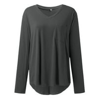 Entyinea Ženski vrhovi i bluze Osnovni čvrsti meki pamučni dugi rukav CREW izrez Top košulje Grey XL