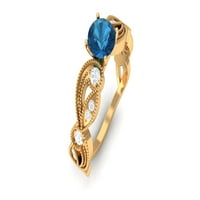 Real London Blue Topaz Solitaire Prsten sa dijamantom za žene, 14k žuto zlato, SAD 6,00