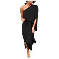 Ženske haljine čišćenje jedno rame Salos Maxi tiskana Ljetna haljina s linijom crna m