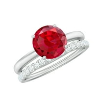 Laboratorija je stvorio ruby ​​solitaire prsten sa dijamantnim pojačalom, 14k bijelo zlato, US 9,50