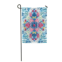Sažetak geometrijski i cvjetni akvalno-pločasto-valoz Strip Stript Tropska vrtna zastava Dekorativna