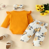 Arvbitana Toddler Baby Girls Romper Outfits Pismo Ispis trokuta s dugim rukavima donji kombinezon + cvjetne hlače + opruga za glavu Proljeće ljetna odjeća set 0-18m