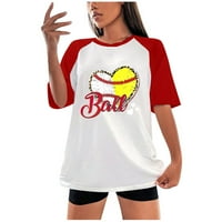 CLLIOS WOMENS Baseball Majica Heart Print kratkih rukava majica Ležerne prilike Crw Crt Ljeto TOP PATCHWORK