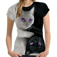 Ženske košulje s kratkim rukavima Ženska moda 3D Cat Print Casual majica Summer kratkih rukava O-izrez
