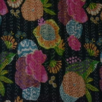 HANDicraft-palača crna cvjetna od tiskane posteljine prekrivača pamuka kantha prekrivana reverzibilna