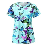 Sksloeg ženske pilinge prozračne leptir s uzorkovanjem radne odjeće kratki rukav V-izrez majice tine