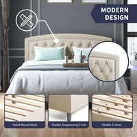 Platform King size krevet, tapecirani okvir za krevet s gumbom od tkanine s tasterom od tkanine, jake