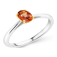 Gem Stone King 0. CT ovalni narandžasti safir Sterling i 10K žuti zlatni zaručni prsten