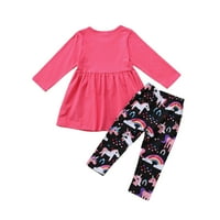 Musuos Little Girls jednorog Ispis majica s dugim rukavima Tors cvjetne hlače Outfit set