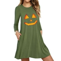 Ne propustite Himeway Žensko Halloween Face Ispis dugih rukava tanka haljina zelena xxxxl
