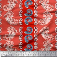 Soimoi Red Satin Silk tkanina Stripe & Paisley Ispis tkanina sa dvorištem širom