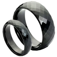 Muški i ženski crni polirani aspekt izrezan sjajni volfram Carbide vjenčani prsten