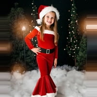 Djevojke za dijete Božić santa Claus kostim set dugih rukava zvoni zvoni za bankovne hlače Božićni šešir