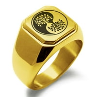 Drvo od nehrđajućeg čelika života Yin Yin Greagravirani kvadratni ravni prsteni za polirani prsten za