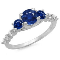 1. Carat 10k bijelo zlato okruglo plavo safir i bijeli dijamantski ženski montirani kamen zaručni prsten
