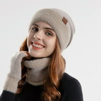 Žene i muškarci Zimska topala slatka vuna šešir šal rukavi Slouchy tri zimskog snježnog pletenog poklopca