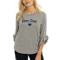 Ženska siva Penn State Nittany Lions Renatta Striped Ruffle 3 majica sa 4 rukava