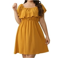 Ljetne haljine za žene plus veličine kratkih rukava Okrugla haljina s kratkim rukavima od pune boje