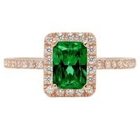 1. CT Sjajni smaragdni Clear Simulirani dijamant 18k Rose Gold Halo Pasijans sa Accenting prstenom SZ