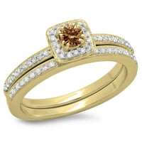 DazzlingRock kolekcija 0. Carat 10K šampanjac i bijeli dijamantski halo Angažman prsten CT, žuto zlato,