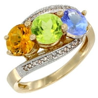14k žuti zlatni prirodni citrinski citrinski, peridot i tanzanit kamen prsten okrugli dijamantni akcent,