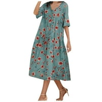 Ženske haljine cvjetni V-izrez A-line srednje dužine Modni ljetni kratki rukav haljina plava 3xl