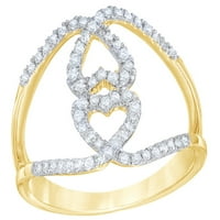 Bijeli prirodni dijamant dvostruko prsten sa dvostrukim srčanim petljom u 10K žutom zlatu