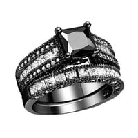 Kvadratni crni bijeli u boji kubični cirkonij Bridal Rhinestone Angažman prsten Full Diamond cirkonijski