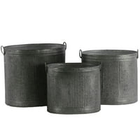 Metalni okrugli sadilice sa češljanim dizajnom karoserije i bočnih ručica, set od 3, srebro