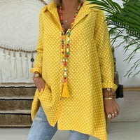 Ženske vrhove bluza Čvrsta duga rukava casual ženska moda Henley Thirts Yellow 3xl