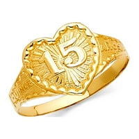 Quince anos srčani prsten čvrsti 14k žuti zlatni pojas Diamond Cut dizajn poliranog originalnog, veličine