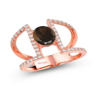 Gem Stone King 1. CT ovalni smeđi Smokljivi kvarcni 18K ružičasti pozlaćeni srebrni prsten