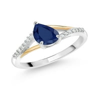 Gem Stone King Srebrna i 10k žuto zlato plavi safir i bijeli laboratorijski uzgojni dijamantni prsten
