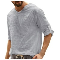 Muške ležerne košulje u boji opuštene V-izreze Podesivi bluza s dugim rukavima Udobna pamučna mekana