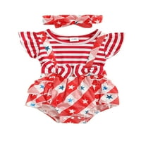 XKWYSHOP Baby Girls 4. jula Outfit Striped Star Print Ruffle Flying sloirani rezistered ROMPER + BOW