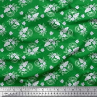 Soimoi Green Poly Georgette Listovi tkanine i jasmin cvjetni dekor Tkaninski odštampano dvorište široko