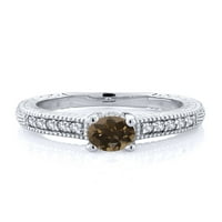 Gem kamen kralj sterling srebrni smeđi dimljeni kvarc i bijeli stvorili su sapphire ženski prsten za