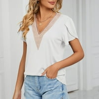 Ženski vrhovi Ljetni casual s kratkim rukavima V-izrez Labavi bluza Majice White S