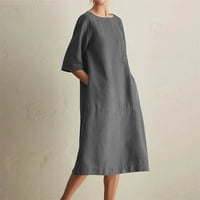 Ležerna haljina od pamuka i posteljina Ženska modna posada Polupansion Solid Duljina koljena, Vintage