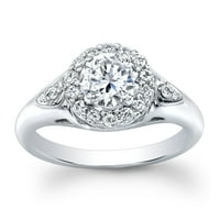 Dame 18k bijeli zlatni vintage zaručnički prsten sa 1. Carat White Sapphire Center 0. Carats G-vs Diamonds