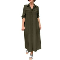 Haljine za ženske ležerne zimske jeseni plus veličine dugih rukava čvrstog gumba Stilska modna haljina
