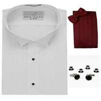 Košulja od krila tuxedo, Burgundija Cummerbund, kravata luka, manžetne veze i staklenike
