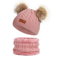 Binmer Kids Winter Beanie šešir toplo pletena skijaška kapa s pompomom i šalkom postavljenim za 1- godine za djevojčice dječake